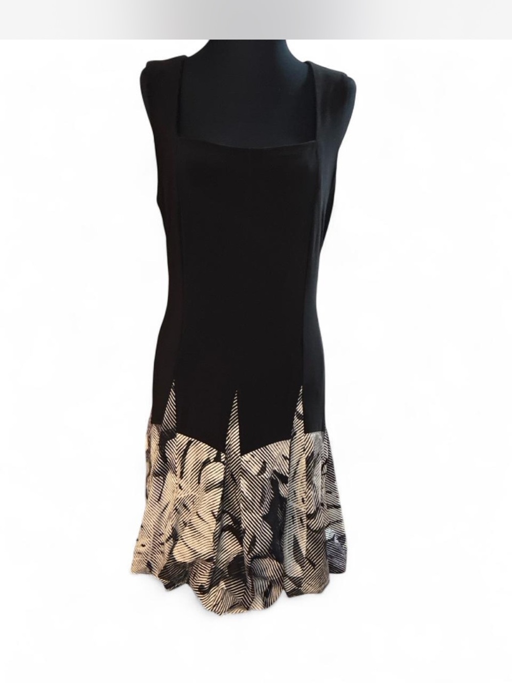 Joseph Ribkoff Black Midi Dress with Cream Printed Hem